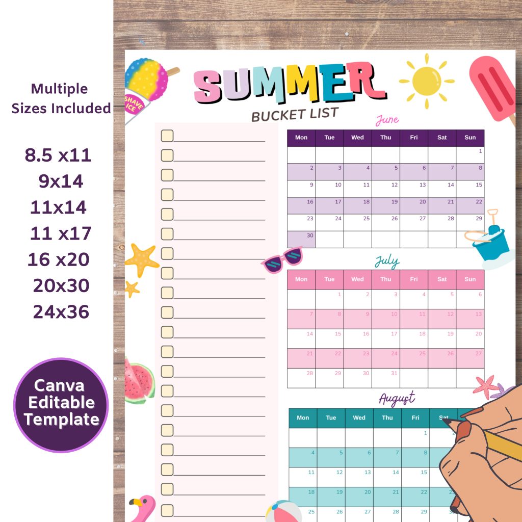 Summer Bucket List Wall Calendar Poster