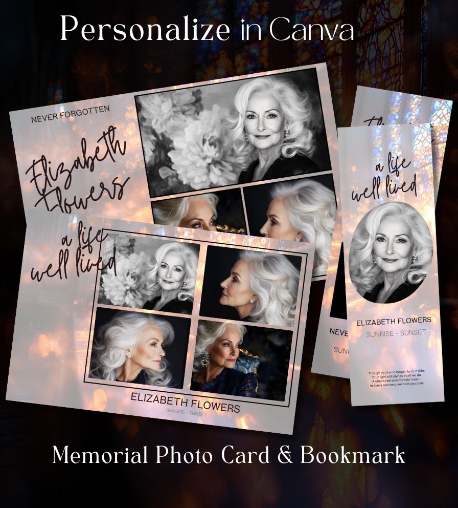Funeral Memorial Keepsake Bookmark and Photo Card Tribute Set