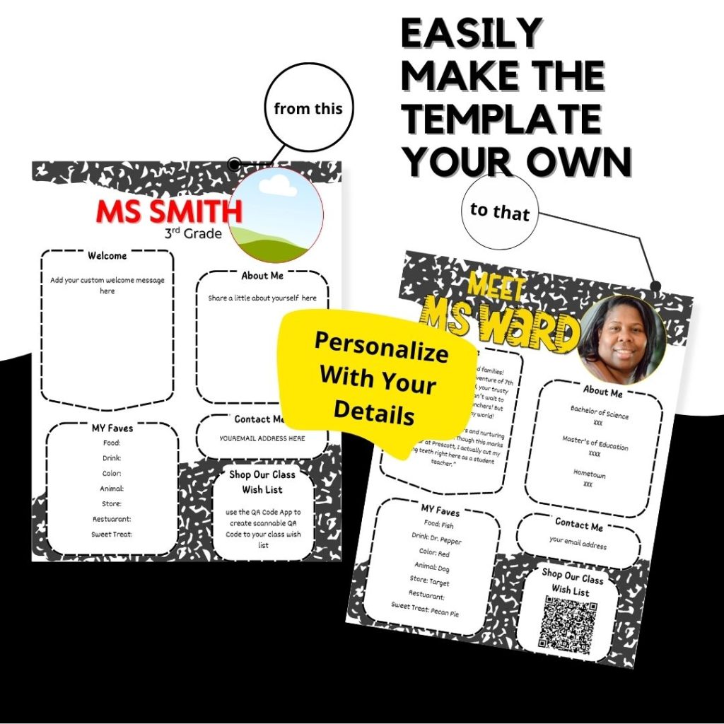 Canva editable meet the teacher template