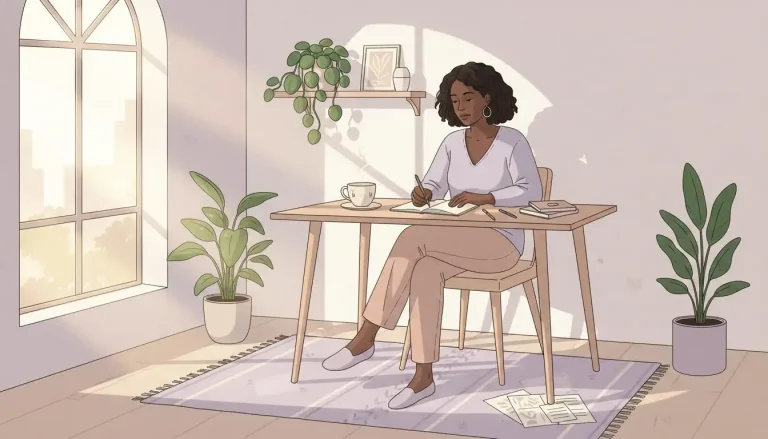 Woman spending alone time working at her desk