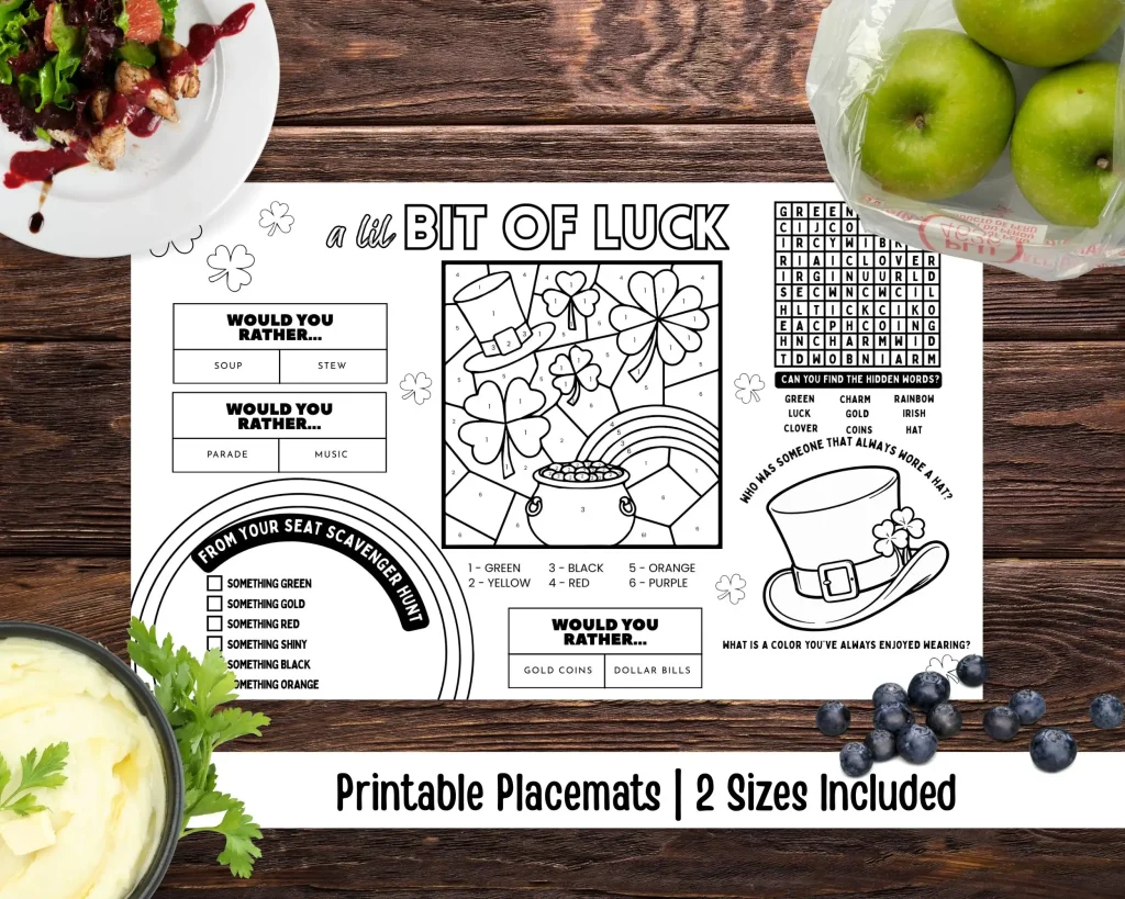 Senior Friendly St Patrick's Day Activity Placemats