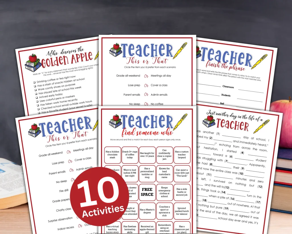 10 Print and Play Teacher Appreciation Week Game & Activity Bundle