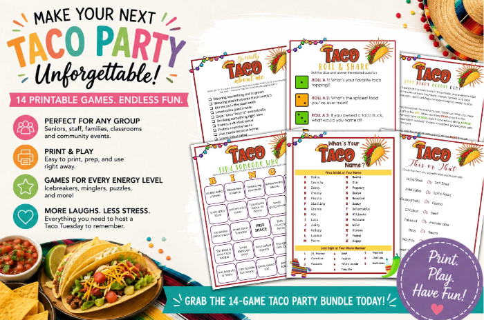 Fun and stressfee taco party games bundle for your next gathering