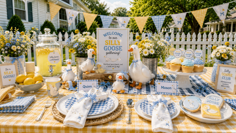 Summer Silly Goose Name Game Party Tablescape and Icebreaker