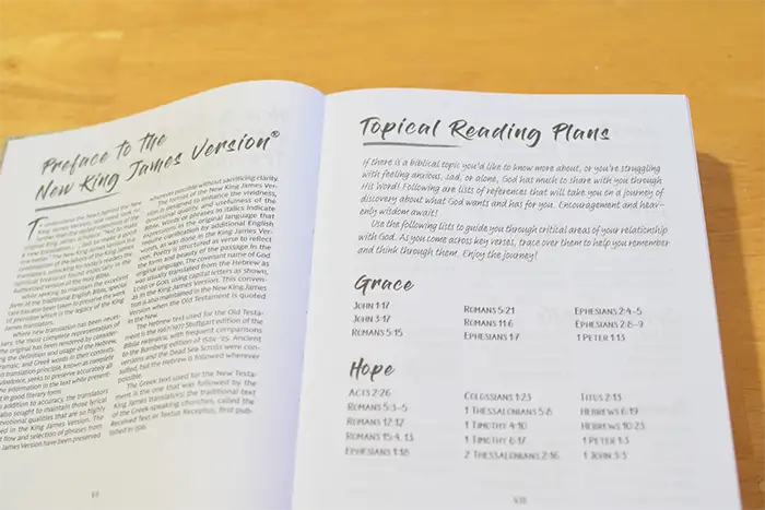Topical Bible Study inside of the NKJV New Testament Tracing Edition Bible
