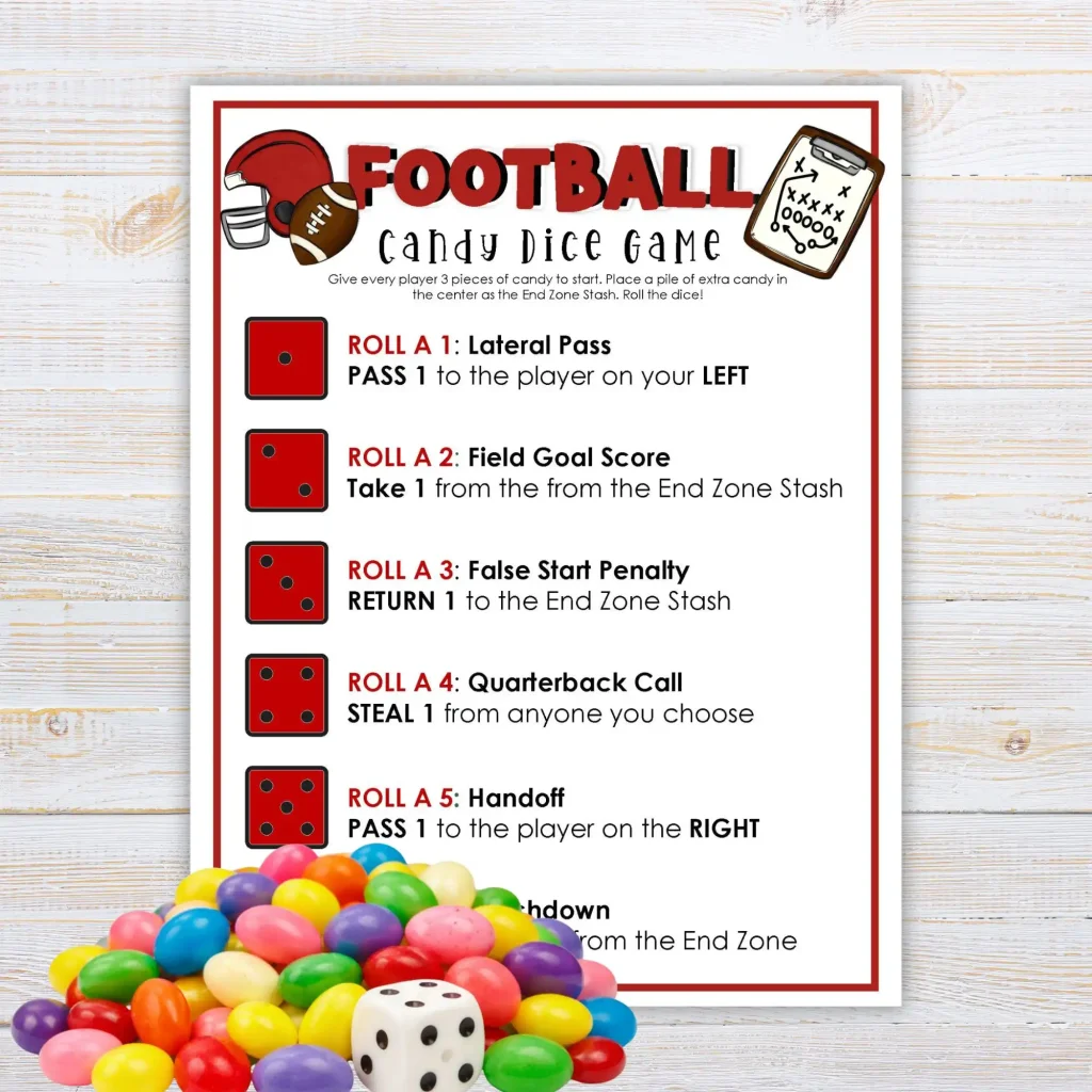 Print and Play Football Candy Dice Game by Pretty Cute Press